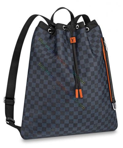 Louis Vuitton Drawstring Damier Coated Black Canvas Side Zipper Pocket  Closure Top Sale Backpack For Men