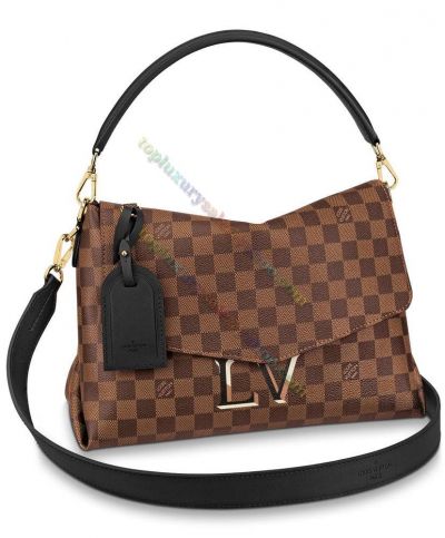  Louis Vuitton Damier Beaubourg 3D-effect LV Pattern Black Leather Flat Top Handle Ladies Brown Canvas Hobo Bag