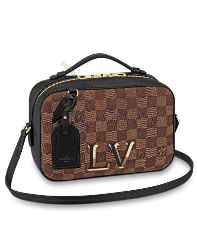 Louis Vuitton Damier Santa Monica LV 3D-effect Printing Women Black Leather & Brown Canvas Casual-chic Crossbody Bag 