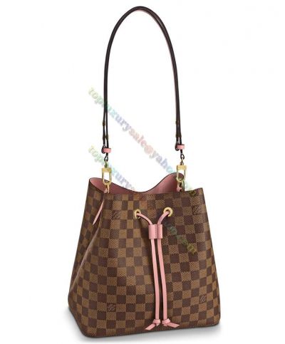 Louis Vuitton Neonoe Damier Pink Leather Female Brown Canvas High Quality Bucket Bag N40198