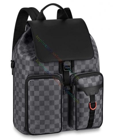 Louis Vuitton Utility Damier Printing Black Leather & Canvas Men Double Zipper Pockets Hot Selling Flap Backpack