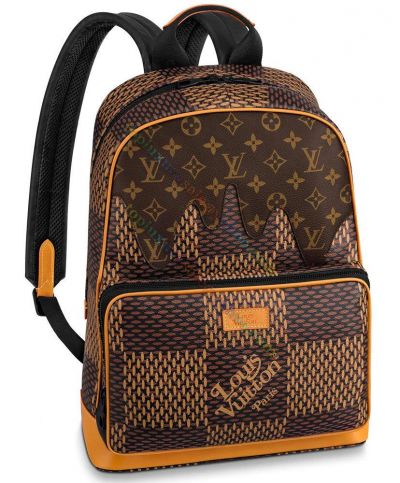 Louis Vuitton Campus Monogram & Damier Pattern Men Brown Canvas Zipper Pocket Backpack For Sale