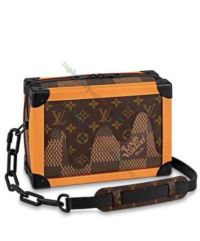 Louis Vuitton Damier SoftTrunk Wave Motif Orange Leather Trimming Monogram Pattern Women Best Quality Link Bag Brown
