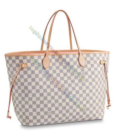  Louis Vuitton Neverfull GM Damier Azur Pattern White Apricot Leather Best Price Ladies Tote Bag N41604