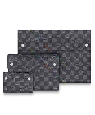 Louis Vuitton Alpha Damier Pattern Black Canvas Unisex Hot Selling Flap Triple Pouches Sale Online N60255 