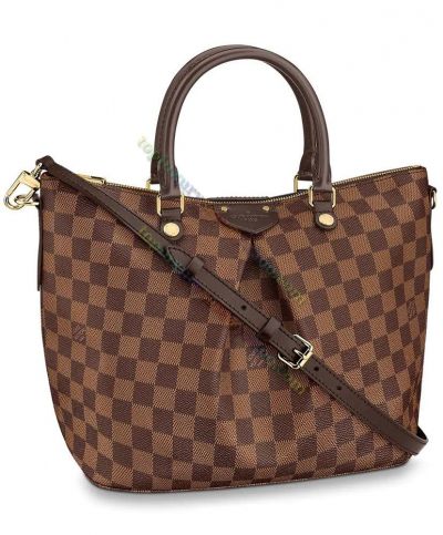  Louis Vuitton Siena MM N41546 Damier Coated Canvas Female 2022 Latest Coffee Leather Zipper Tote Bag