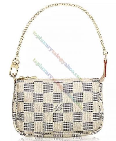 Louis Vuitton Damier Azur Pochette Accessoires Chain Shoulder Strap Low Price Female White Canvas Mini Bag N58010