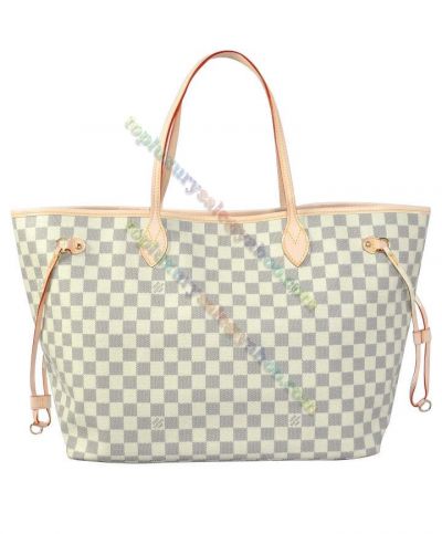  Louis Vuitton Neverfull Damier Azure Apricot Leather Detail Celebrity Same Female Large White Canvas Tote Bag