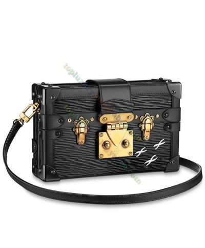 Louis Vuitton Petite Malle Classic S-lock Brass Studs Detail Black EPI Leather Box-shaped Chic Crossbody Bag