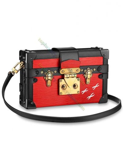  Louis Vuitton Petite Malle Red Epi Leather Brass S-lock Design Women Black Belt Shoulder Bag