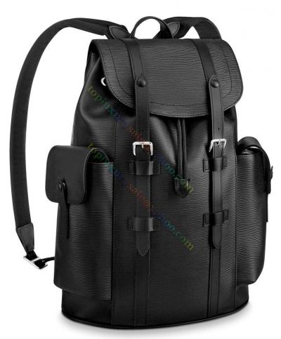 Louis Vuitton Christopher Fashion Classic Black Epi Leather Belt & Outside Flap Pocket Men Drawstring PM Backpack  M50159