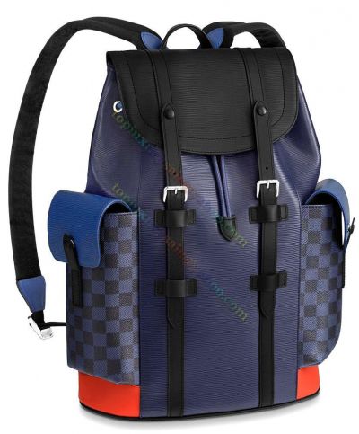 Louis Vuitton Low Price Christopher PM Drawstring Closure Damier Pattern Blue Epi Leather Belt Detail Male Blue Backpack UK