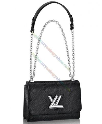  Louis Vuitton Twist MM Silver LV Lock Convertible Chain Shoulder Strap Lady Black Epi Leather Shoulder Bag