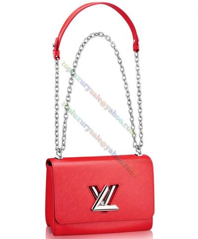  Louis Vuitton Twist MM Chain Shoulder Strap Silver LV Signature Flap Closure Women Red Epi Leather Unique Model Crossbody Bag