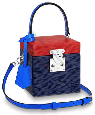 Louis Vuitton Bleecker Box Blue & Red Epi Leather Single Handle Silver S-lock Closure Neutral Shoulder Bag 