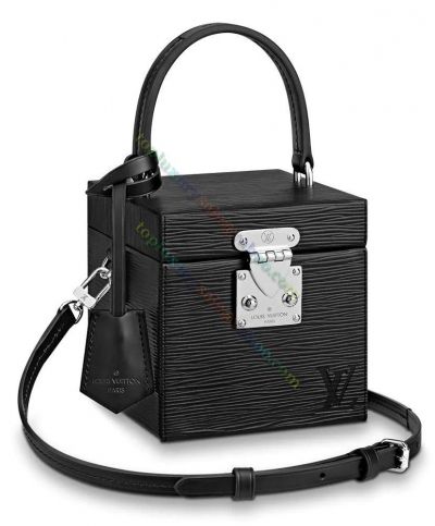 Copy Louis Vuitton Bleecker Box Trunk Design Silver S-lock Buckle Black Unisex Epi Leather Square Bag Online