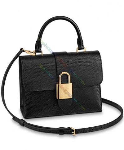 Copy Louis Vuitton Women's Locky BB Black Epi Leather Yellow Gold Hardware Padlock Snap Button Flap Hot Selling Crossbody Bag