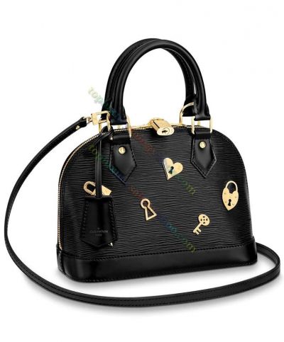 Clone Louis Vuitton Alma BB Black Epi Leather Golden Key/Flower/Heart Women Zipper Low Price  Tote Bag Oline