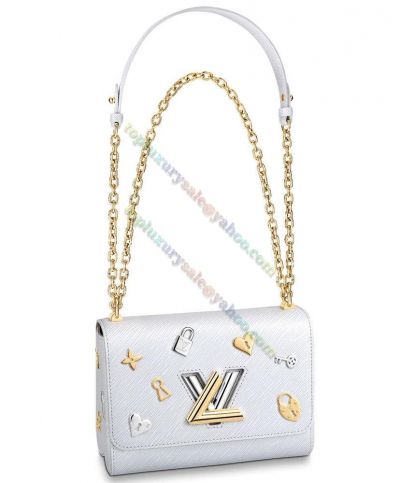 Louis Vuitton Twist Heart & Flower Trimming Two-tone LV Lock Golden Chain Shoulder Strap Women's Latest Design  Flap Bag