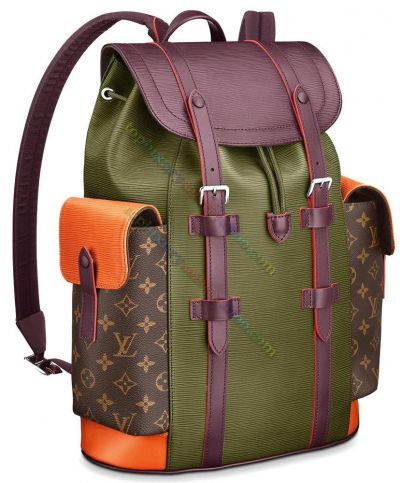 Louis Vuitton Christopher PM Purple/Green Epi Leather Patchwork Motif Men Flap Backpack Belt Traveling Bag For Sale 