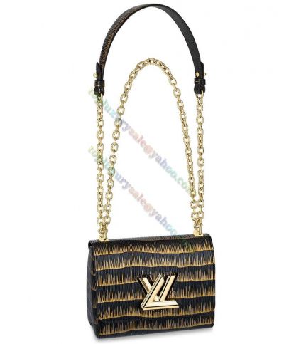  Louis Vuitton Twist PM Gold Crocodile Embossing Chain Shoulder Strap LV Turn Buckle Female Spring Popular Flap Handbag Black