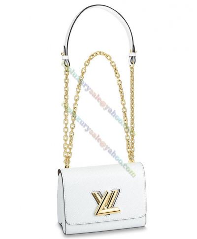 Copy Louis Vuitton Twist PM Yellow Gold Plated LV Lock Chain Shoulder Strap Female White Epi Leather Low Price Bag