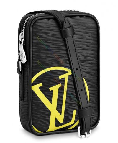 Louis Vuitton Danube PM Oversized Yellow LV Pattern Siver Zipper Closure Men Black Epi Leather Cheapest Handbag