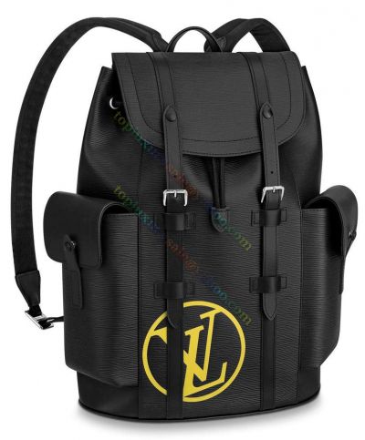  2021 Louis Vuitton Christopher High End Black Epi Leather Large LV Circle Printing Male PM Flap Backpack Online 