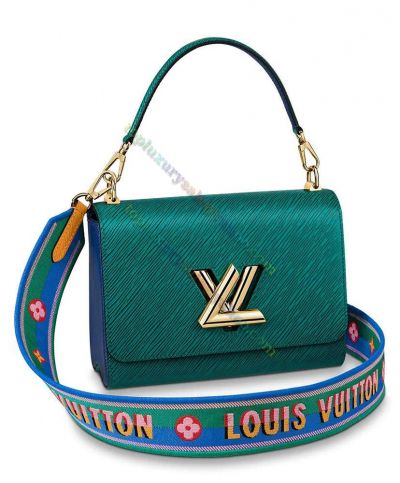  Louis Vuitton Twist MM LV Embroidered Satin Strap Green Epi Leather Women's Casual Style Crossbody Bag
