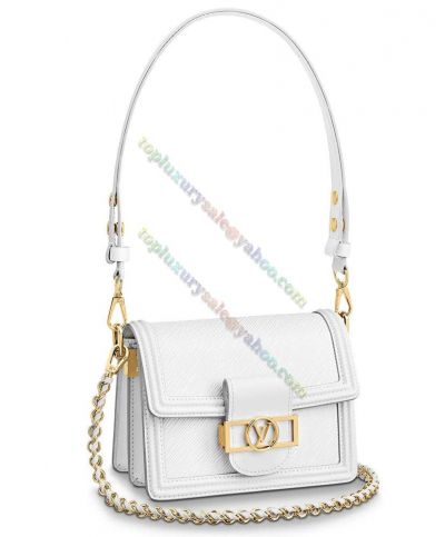 Louis Vuitton Dauphine Mini Women White Epi Leather Fashion LV Lock Chain Strap Flap Crossbody Bag Online 
