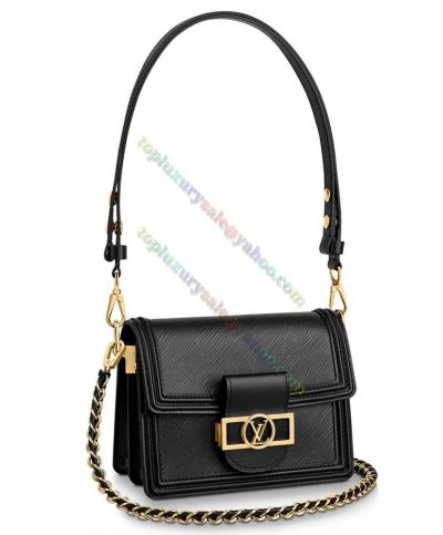  Louis Vuitton Female Mini Dauphine Black Epi Leather Chain Strap LV Magnetic Lock Women Popular Flap Bag M55964
