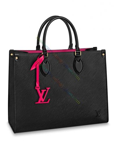  KnLouis Vuitton Onthego MM Purple LV Pendant Black Epi Leather Tote Bag Female Shoulder Bag Price Online M56080
