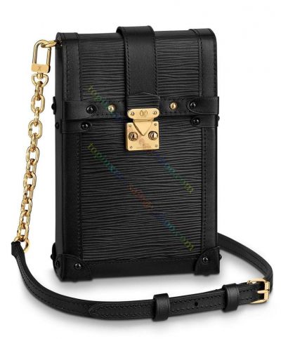  Louis Vuitton Pochette Trunk Vertical Yellow Gold S-lock Black Epi Leather Women's Popular Flap Crossbody Bag M67871