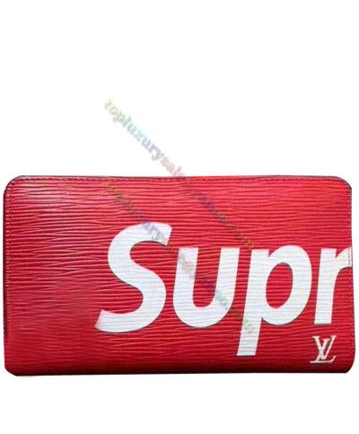 Louis Vuitton X Supreme Printing LV Detail Red Epi Leather 2022 Hot Selling Long Style Zipper Wallet For Ladies