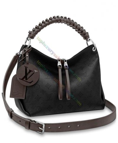  Louis Vuitton Monogram Beaubourg MM Black Perforated Cowhide Leather Female Braided Handle Shoulder Bag  M56073