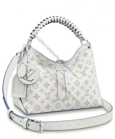  Louis Vuitton Beaubourg MM Perforated Monogram Pattern White Cowhide Leather Braided Top Handle Hobo Bag For Ladies M56201
