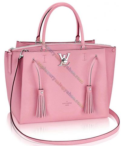  Louis Vuitton Lockmeto Silver LV Turn Lock assel Pendant Female Pink Leather Medium Three Compartments Shoulder Bag 