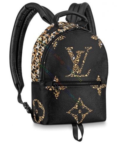  Louis Vuitton Palm Springs PM Monogram & Animal Coated Canvas Black Leather Pantherine Logo Women Patchwork Fashion Style Backpack