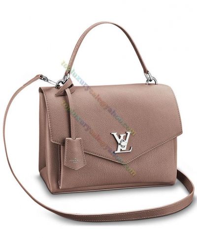 Louis Vuitton My Lockme Triangle Flap LV Twist Lock Closure Grey Leather Single Handle Women Classic Style Handbag