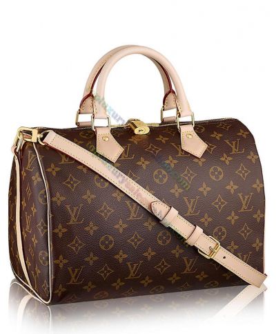 Louis Vuitton Monogram Speedy Detachable Strap Beige Rolled Leather Handles Leather Trimmings Brown Canvas City Bag 30 M41112