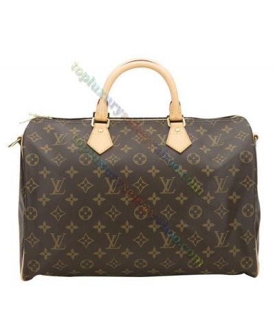  Louis Vuitton Speedy 35 Yellow Gold Hardware Brown Canvas Beige Leather Top Quality Large Ladies Tote Bag