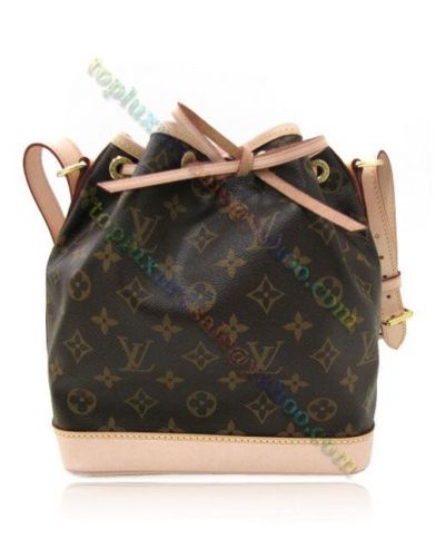 Louis Vuitton Petite Noe Monogram Design Beige Leather Detail Drawstring Closure Women Latest Brown Canvas Crossbody Bag M40817