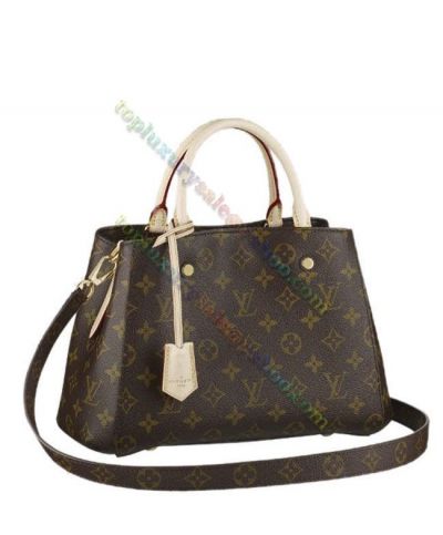 Louis Vuitton Montaigne Monogram Brown Canvas Beige Leather Trimming Women Best Quality Crossbody Bag