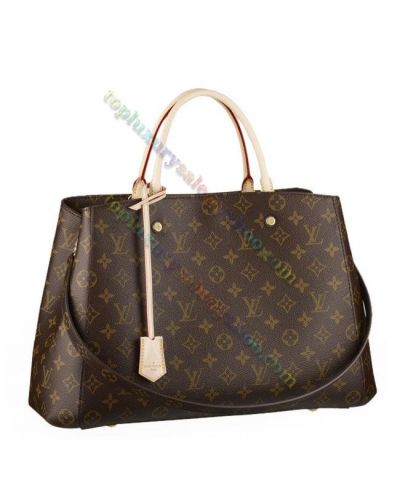 2022 Louis Vuitton Montaigne Monogram Printing Zipper Compartments Female Fashion Brown Canvas Tote Bag For Sale 39CM