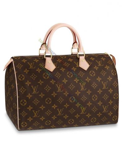  Louis Vuitton Pattern Speedy Commuter Style Signature Padlock Two Rounded Leather Handles Brown Canvas Tote Bag M41107