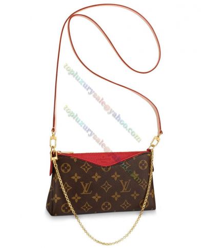 Louis Vuitton Pallas Monogram Printing Brown Canvas Red Leather Trim Fashion  Chain Shoulder Bag Women Crossbody Bag