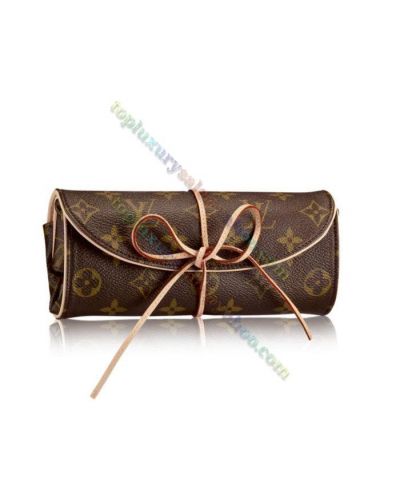 2022  Louis Vuitton Women Folding Monogram Coated Brown Canvas Beige Leather Cord Flap Jewellery Case