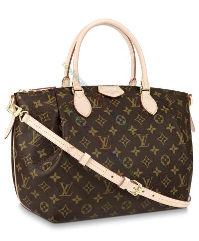 2022 Louis Vuitton Turenne Monogram Printing Rounded Beige Leather Top Handles Women Brown Canvas Zipper Shoulder Bag