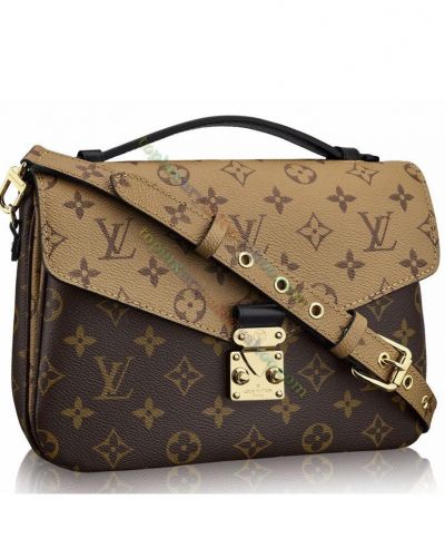 Louis Vuitton Pochette Metis Monogram Pattern Yellow Gold S-Lock Women Coffee & Brown Patchwork Flap Crossbody Bag M44876