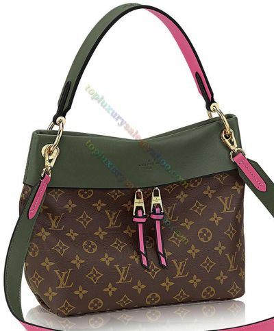 Louis Vuitton Tuileries Besace Monogram Coated Brown Canvas Green Leather Patchwork Zipper Crossbody Bag For Ladies